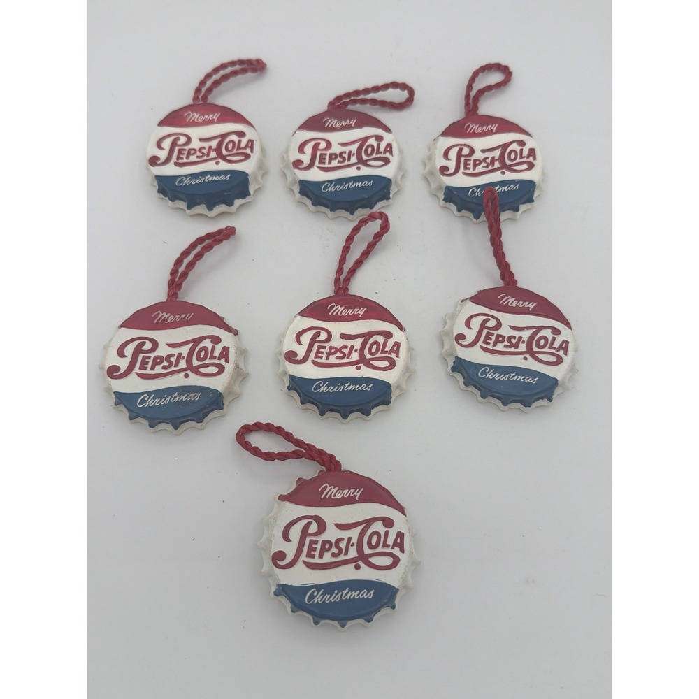 Vintage Pepsi-Cola Ornaments Bottle Cap Christmas Merry Christmas‎ Lot of 7